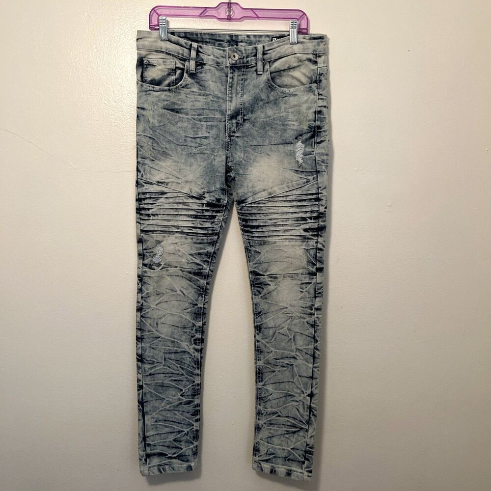 Southpole Men's Moto Stretch Biker Acid Wash Skinny Jean, Lightwash- 32x32